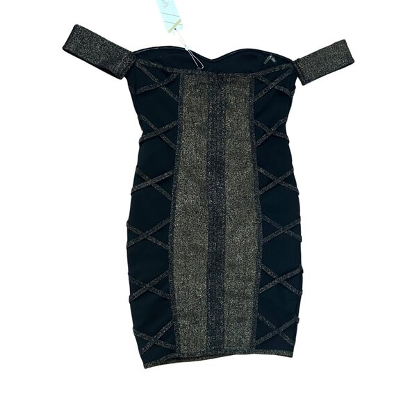 strapless sexy black and metallic gold bandage dress wow couture size large - Picture 2 of 10